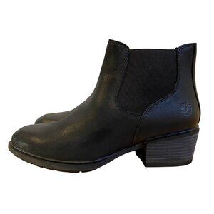 Timberland Womens Black Leather Chelsea Boots With Block Heel size 7.5